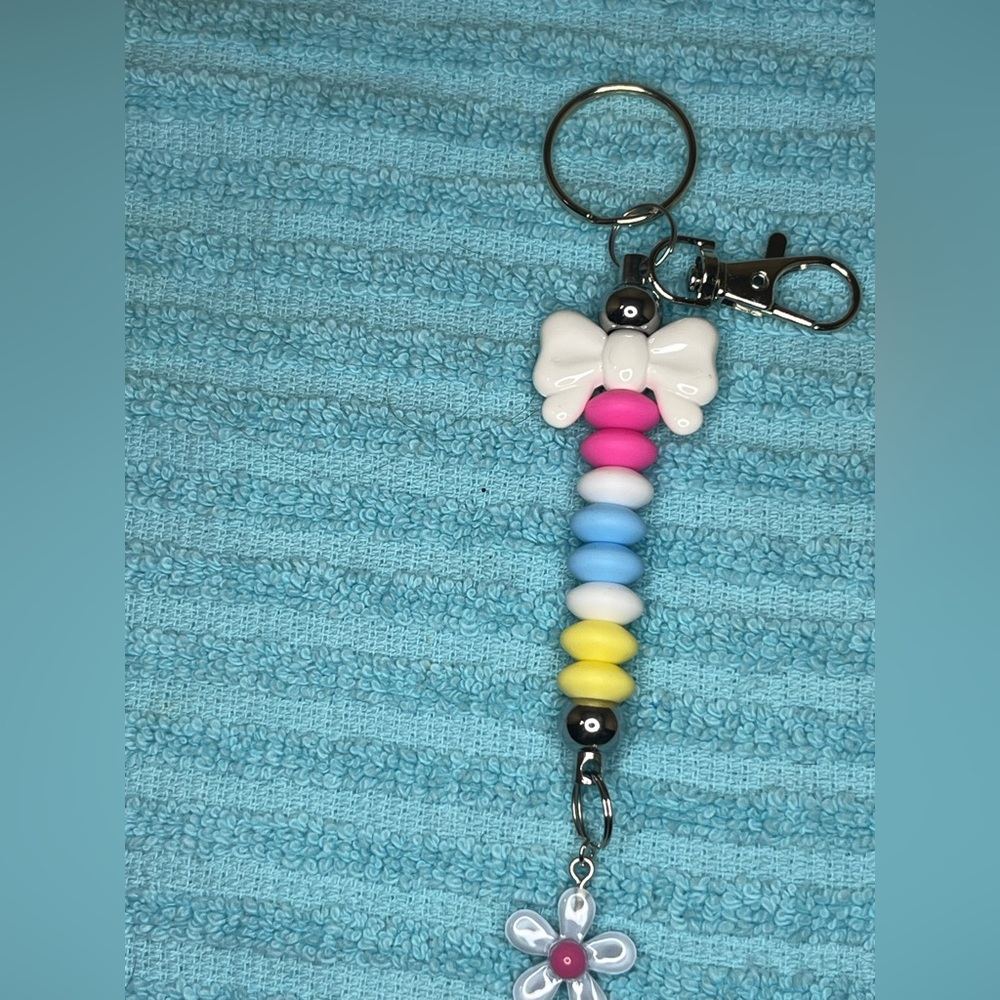Colorful Beaded Keychain with Bow